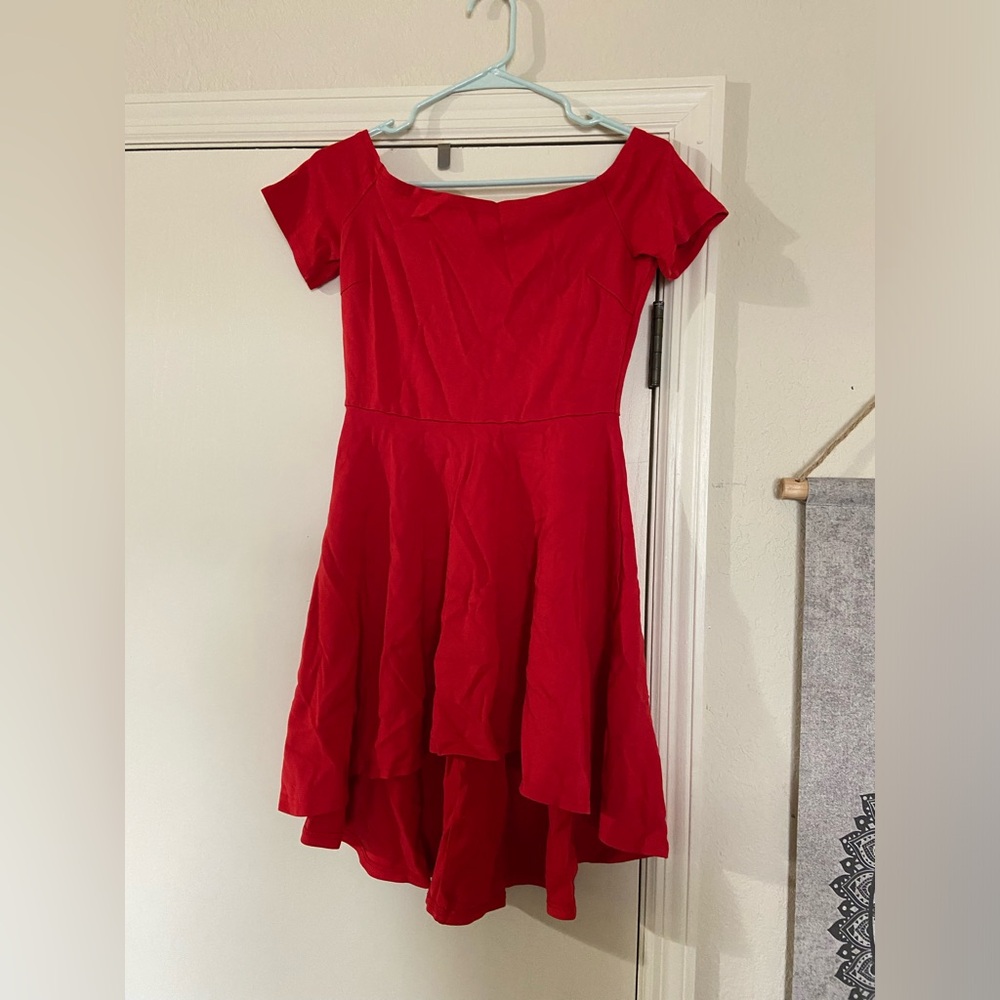 High Low Off the Shoulder Red Cocktail